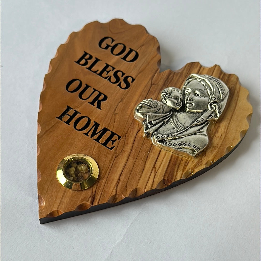 Mother Mary & Baby Jesus Heart Shaped Mounted Icon (w/ incense)