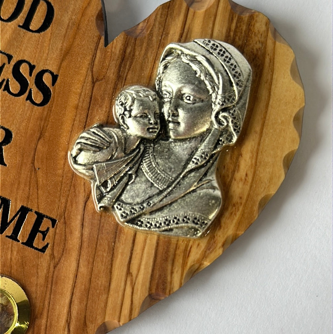 Mother Mary & Baby Jesus Heart Shaped Mounted Icon (w/ incense)