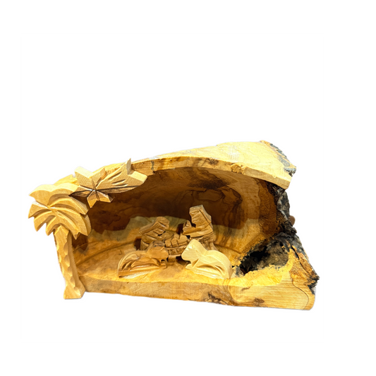 Small Olive Wood Nativity with Natural Bark — Handmade in Bethlehem