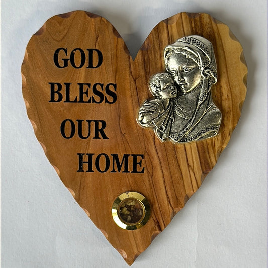 Mother Mary & Baby Jesus Heart Shaped Mounted Icon (w/ incense)