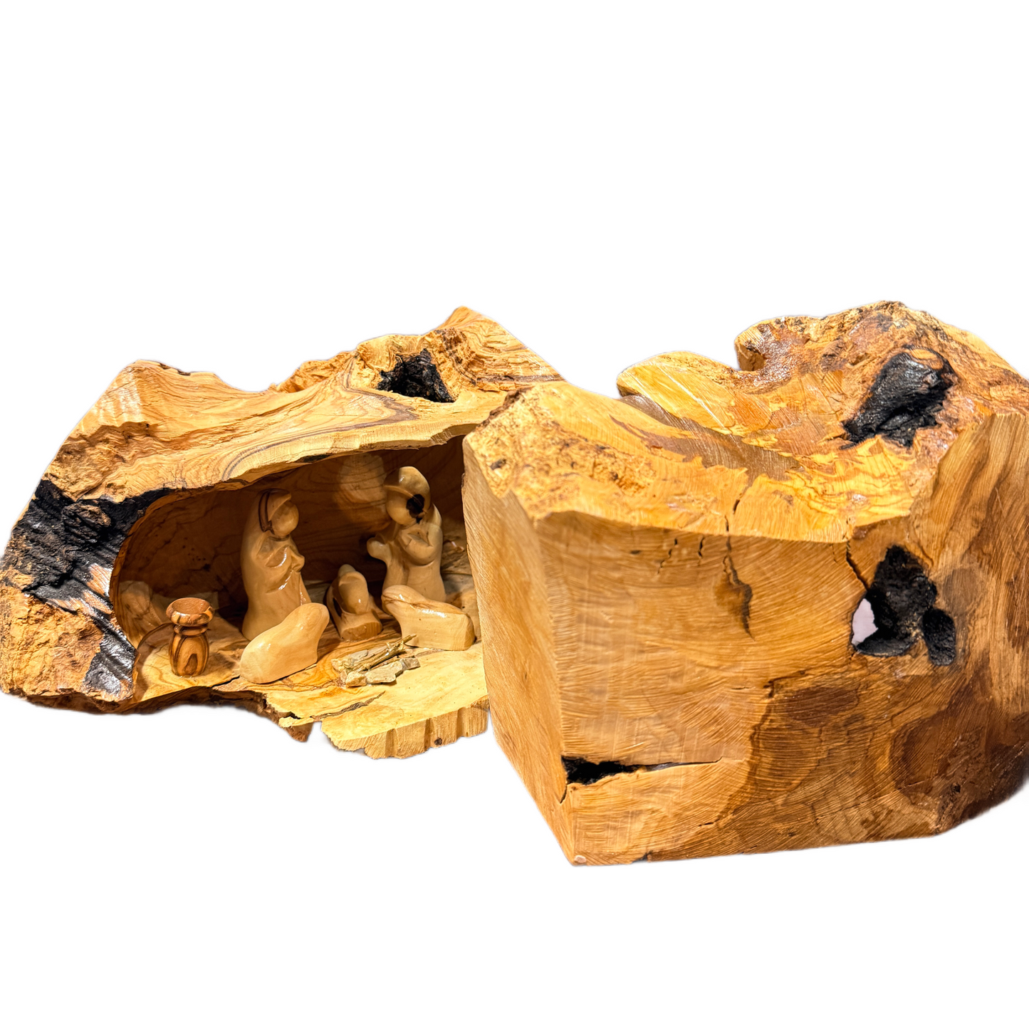 Large Olive Wood Nativity with Natural Bark — Handmade in Bethlehem