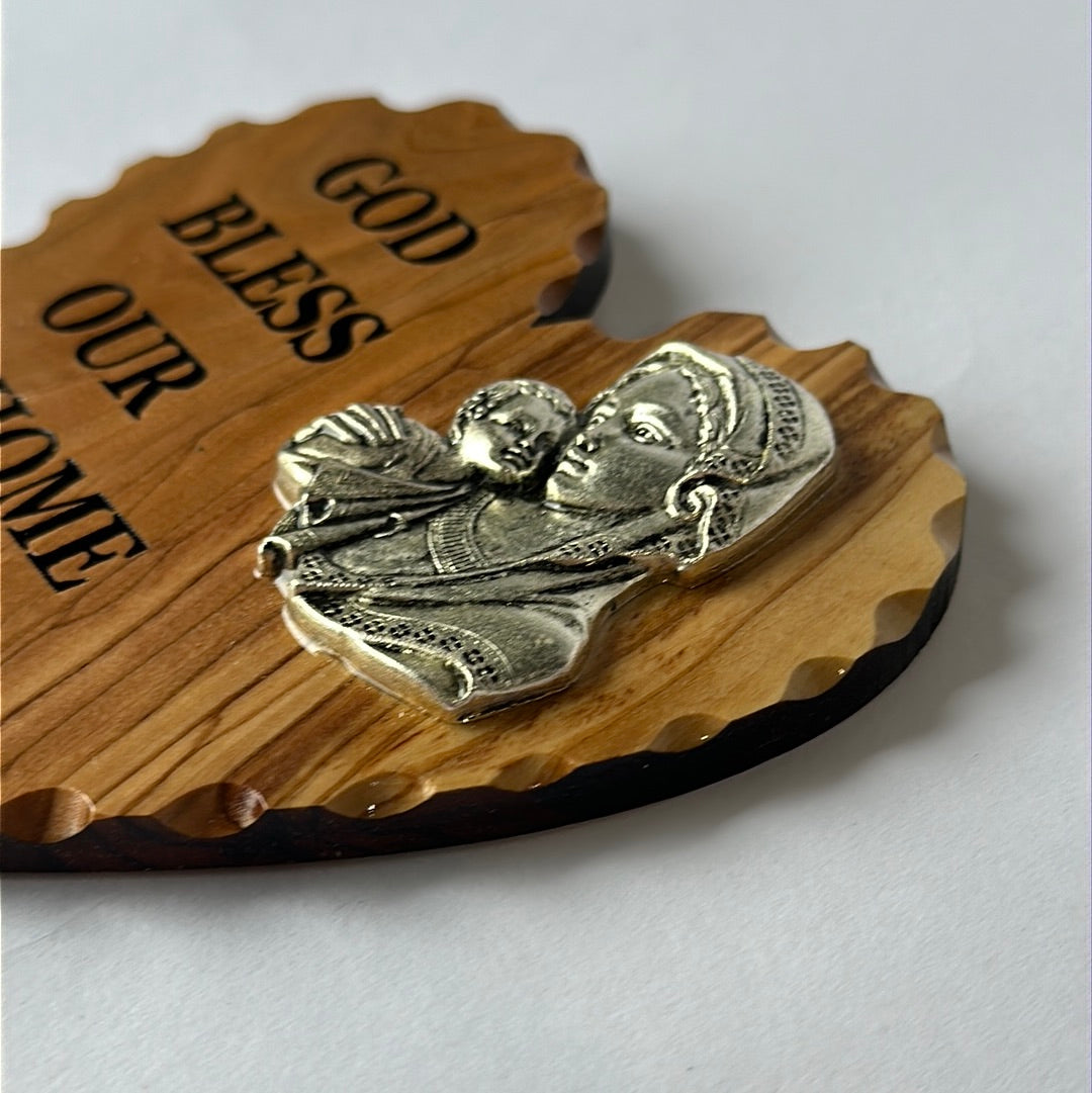 Mother Mary & Baby Jesus Heart Shaped Mounted Icon (w/ incense)