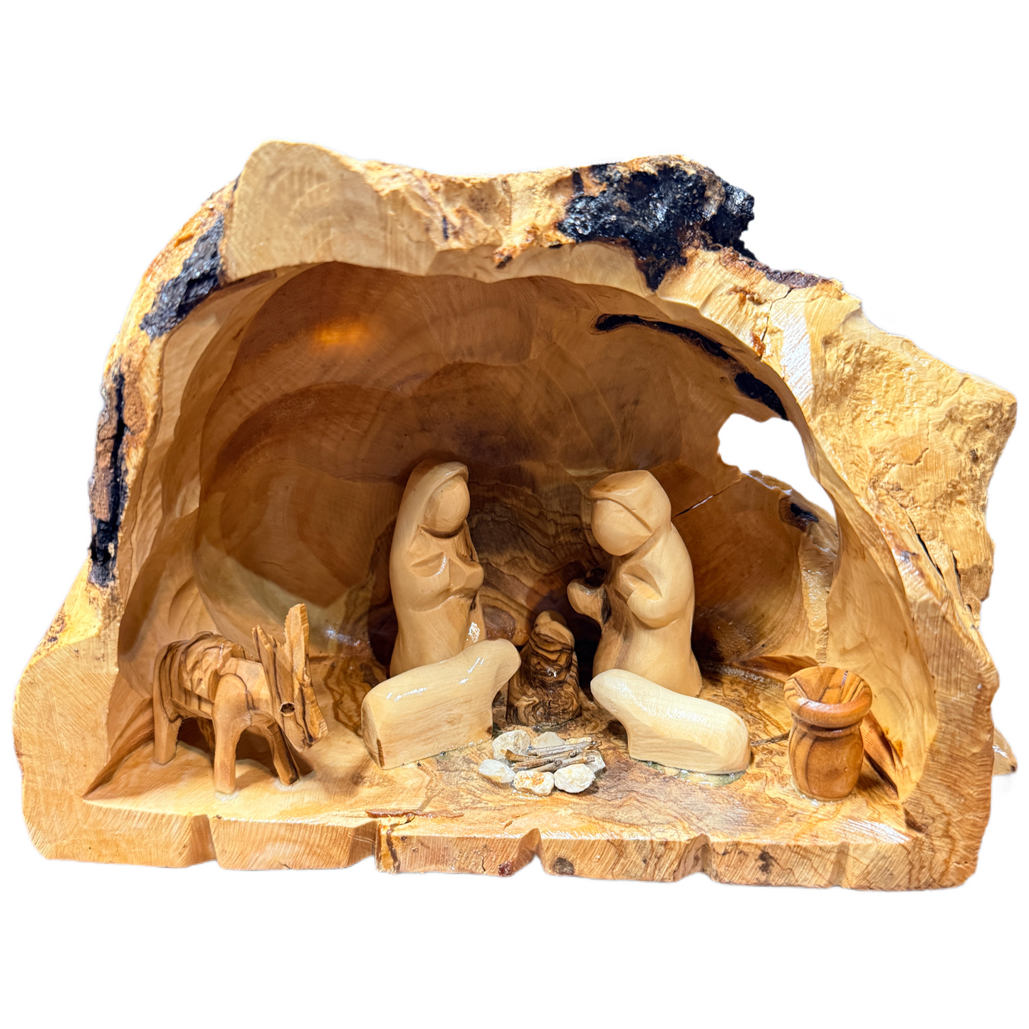 Large Olive Wood Nativity with Natural Bark — Handmade in Bethlehem