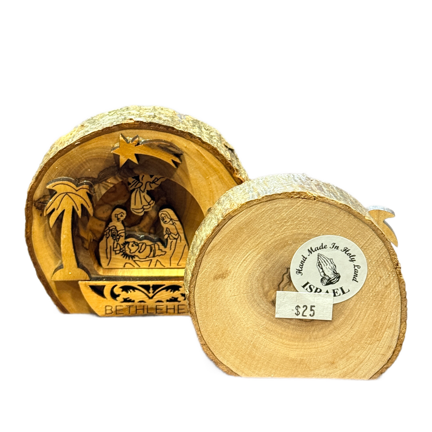 Olive Wood Bark Nativity Scene — Handmade in Bethlehem