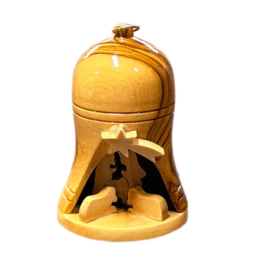 Olive Wood Bell Nativity Ornament — Handmade in Bethlehem