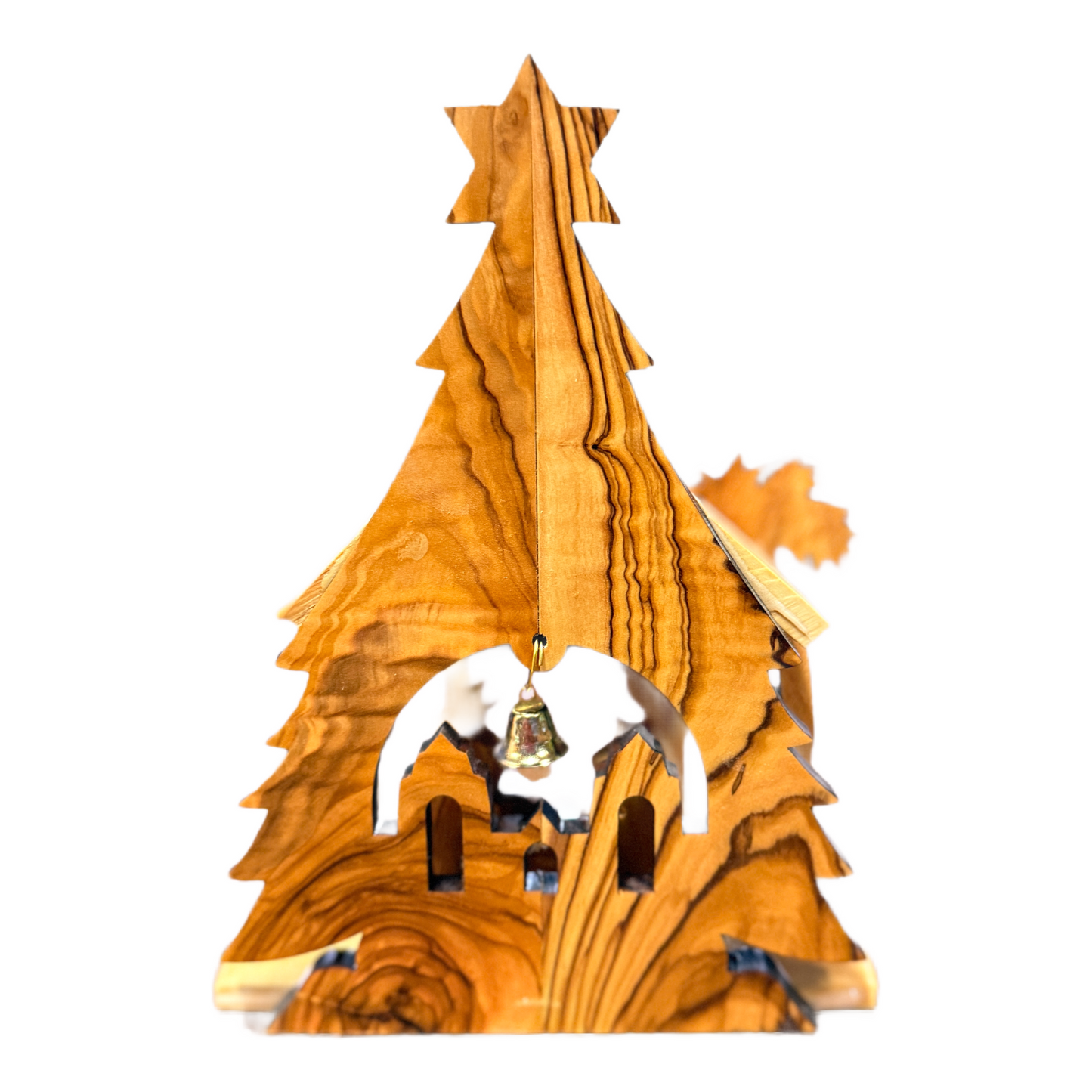 Musical Olive Wood Tree Nativity — Handmade in Bethlehem (Silent Night)