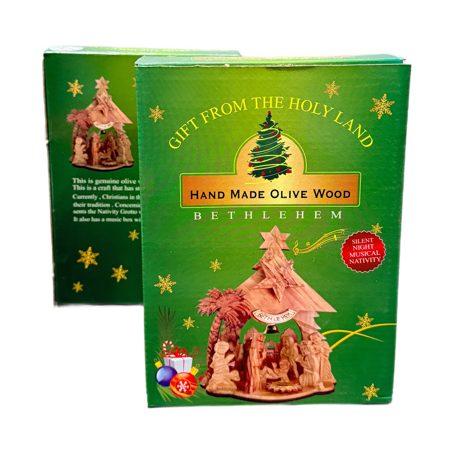 Musical Olive Wood Tree Nativity — Handmade in Bethlehem (Silent Night)